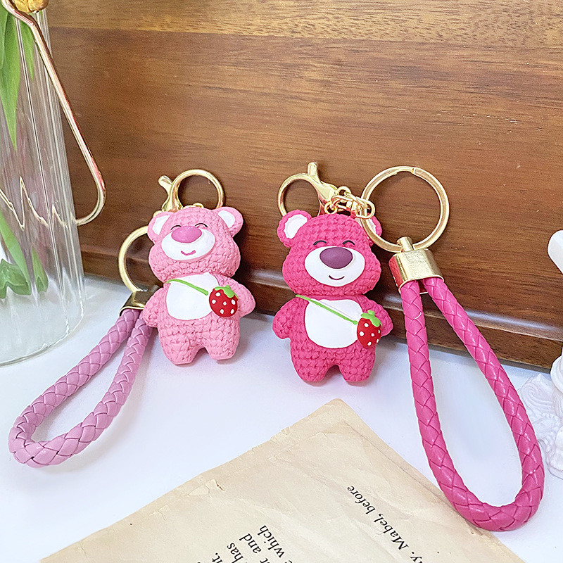 Lucu Gantungan Kunci Anti - Hilang Beruang Stroberi - Liontin Boneka Perhiasan, Cocok Tas Anak TK, G
