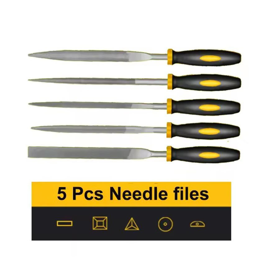 Set Kikir Besi 5PCS 18CM – Plat/Bulat/Kotak/Segitiga/Setengah Bulat, Baja Kuat Anti Aus