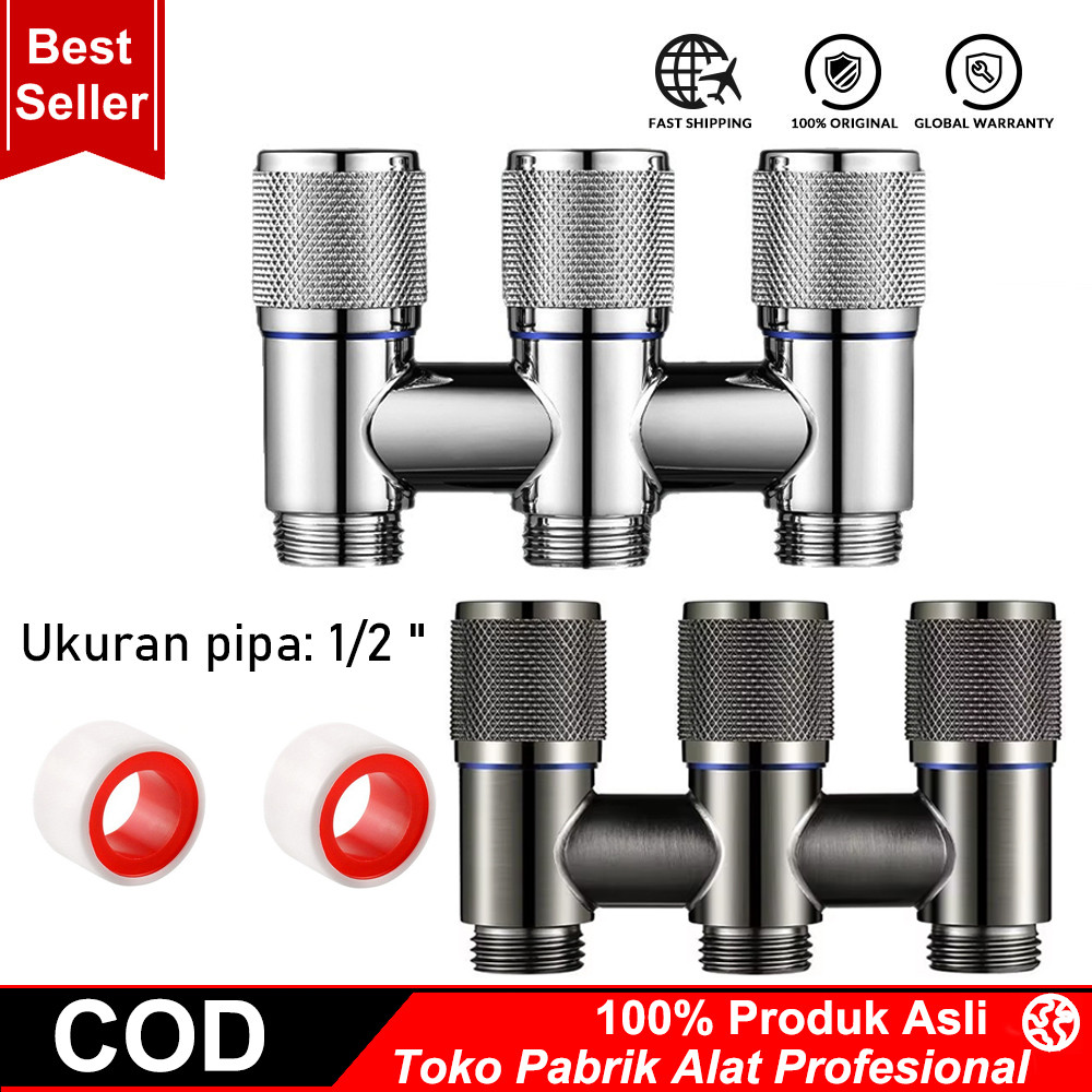 Kran Air Mesin Cuci 304 Stainless, Kran Cabang 3 Anti Bocor & Anti Ledakan, Kran Tembok untuk Taman 