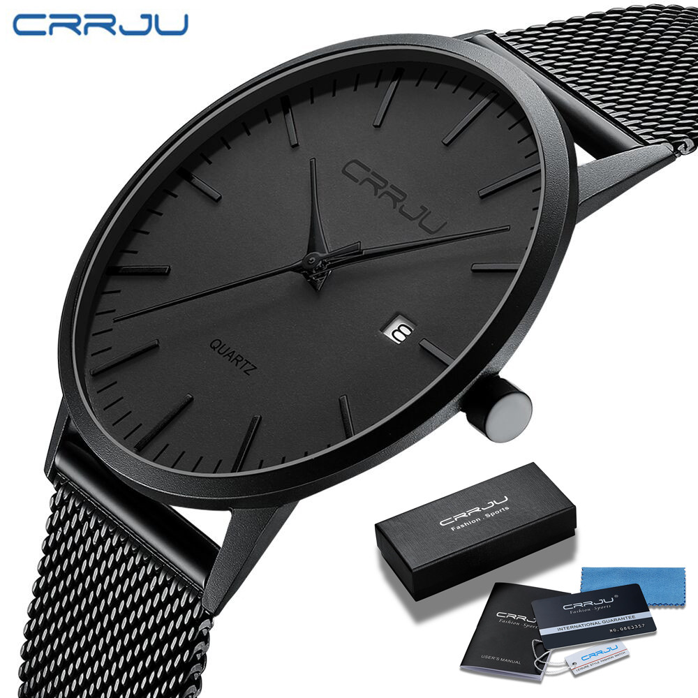 TIYANG TIYUNG CRRJU Fashion Mens Watches Ultra Thin Quartz Watch Men Casual Slim Mesh Steel Waterpro