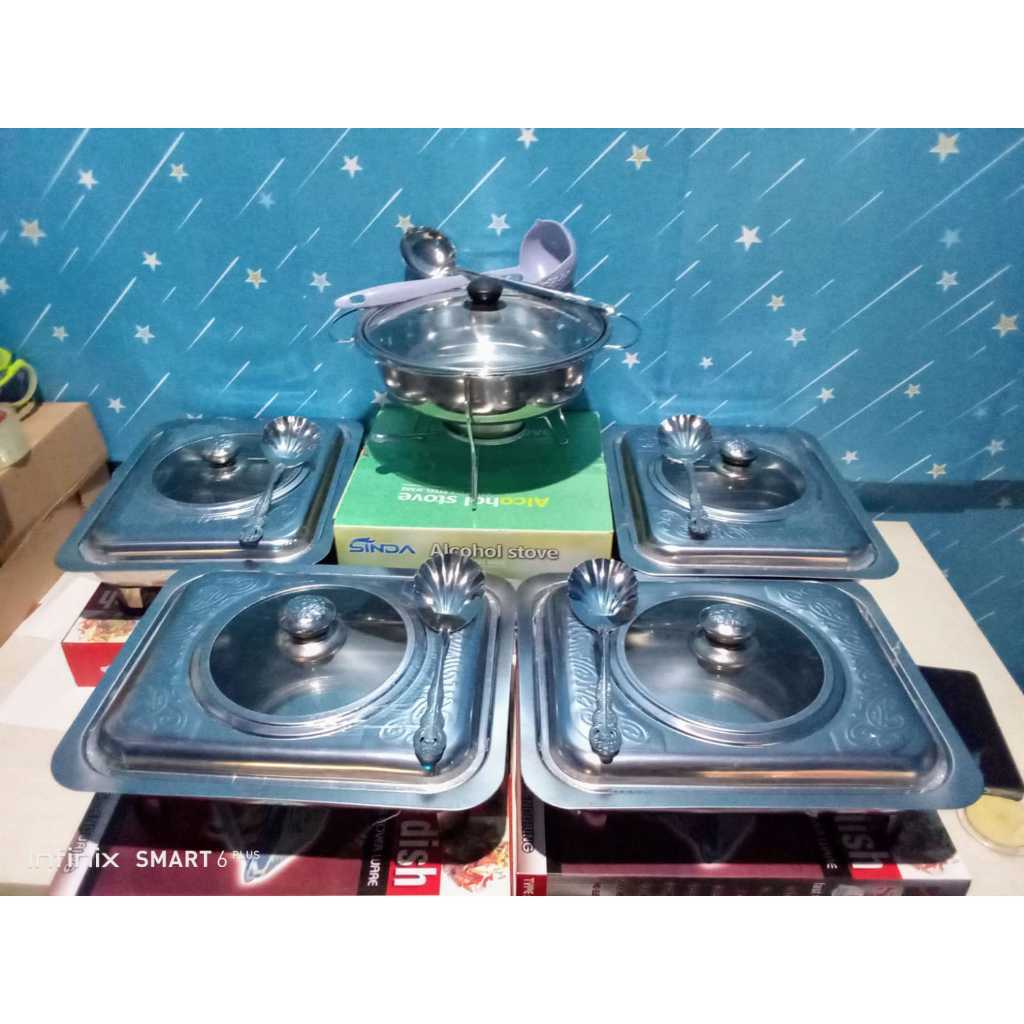 prasmanan set stainless isi 4kotak + 1sop FULL SET ISI 4PC