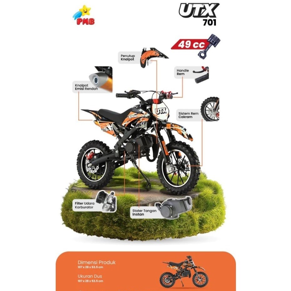 Motor Bensin Mini Trail Pmb Utx 701 Matic 49Cc/Motor Trail Anak/Motor Minitrail Anak Matic