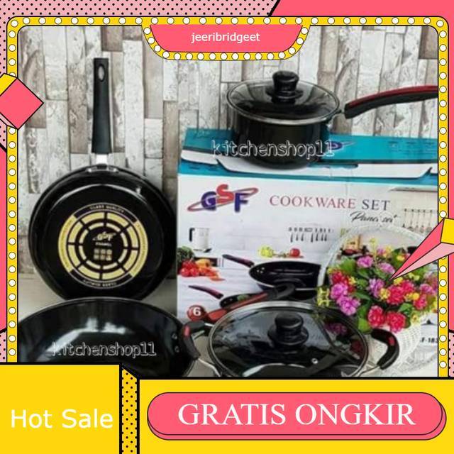 Panci set GSF / wajan set enamel GSF / panci enamel set / cookware set + tutup kaca (6pcs)