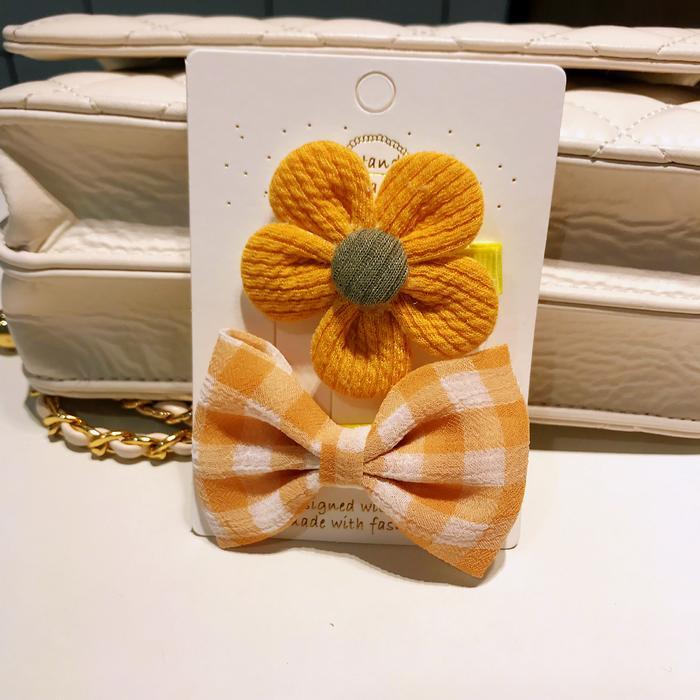jepit rambut anak set jepit rambut bunga jepit rambut pita kain - Kuning