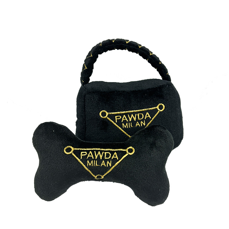 Luxury Designer Pawda Designer Handbag Bone Plush Dog Toys Bite Chewing Durable Pet Gifts Squeaky To