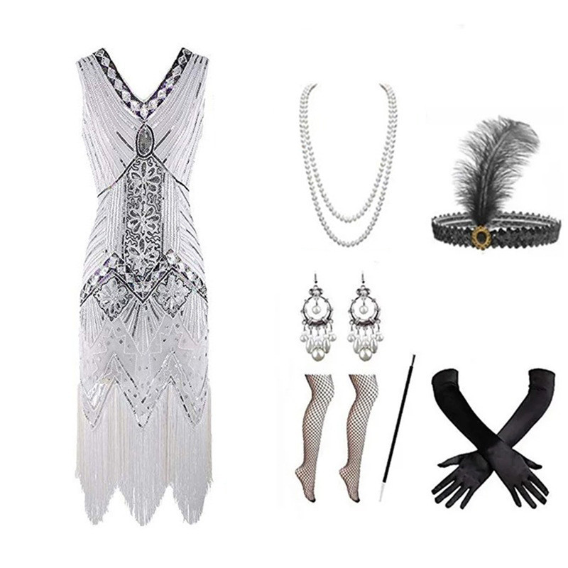 1920s Vintage Dress Gatsby Dress Heavy Beading Sequins Fringe Dress European and American Hot Style