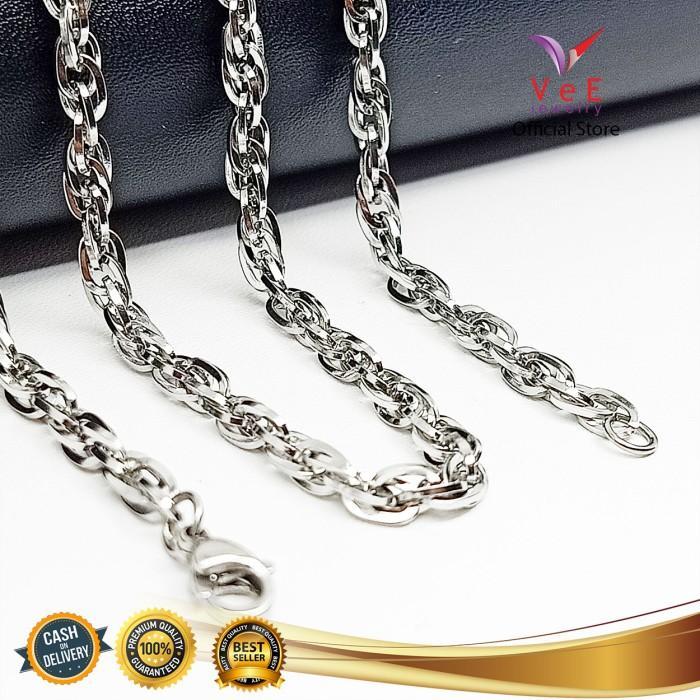 05kq- Kalung Titanium Stainless Steel Asli Perak Rantai Ulir 60Cm - Vee