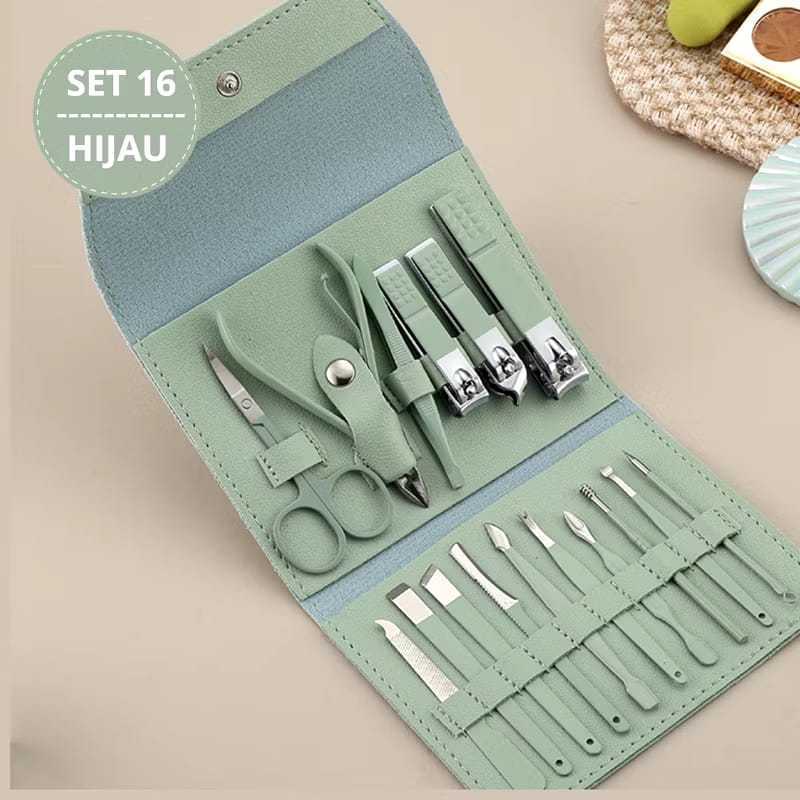 Gunting Kuku Set 16 Pcs Manicure Pedicure – Paket Perawatan Kuku Lengkap Stainless Steel, Termasuk A