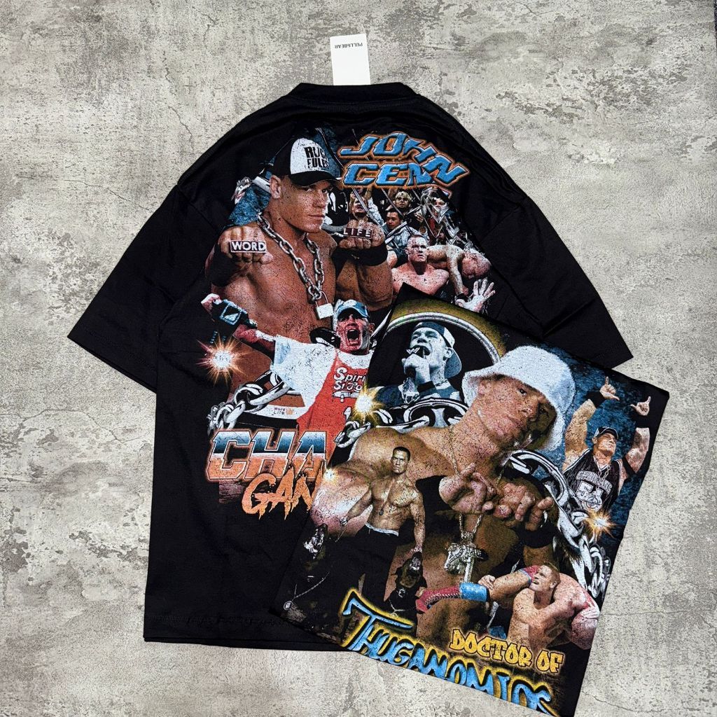 Baju Kaos P&B Oversize John Cena - T Shirt Vintage John Cena Oversized Black 20s Kaos Pria