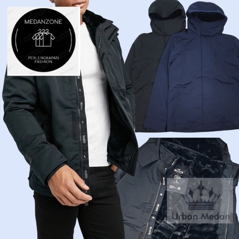 Jaket Hoodie Pria HLJ001 Hollister Men Fauxfur Hooded Parka Jacket Branded Original