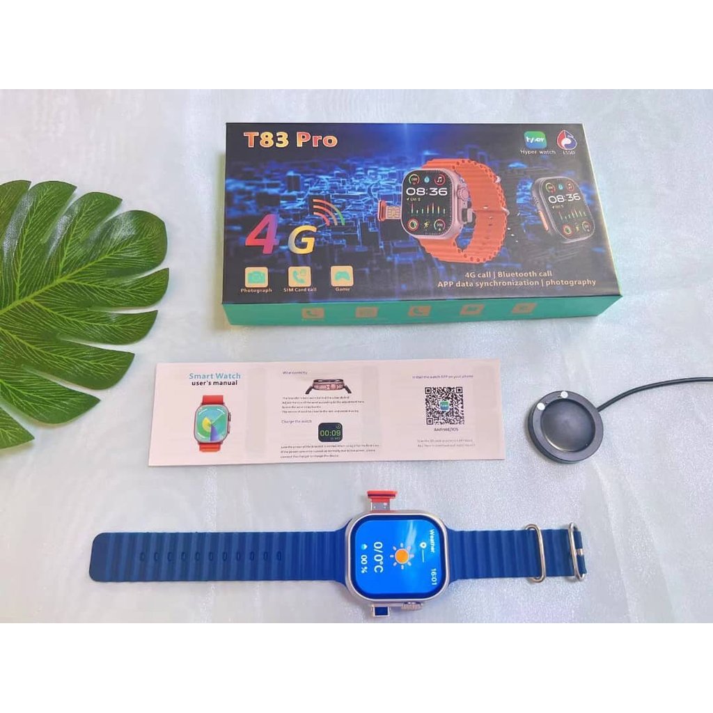 Jam tangan smartwach t83 pro 4G camera telephone android ios music live jam pintar tali biru mini hp