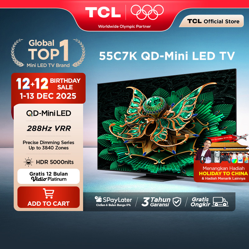 TCL 4K QD-Mini LED TV 55 Inch C7K - up to 2048 Dimming Zone - 3000 Nits - 144Hz - Google Assistant/G
