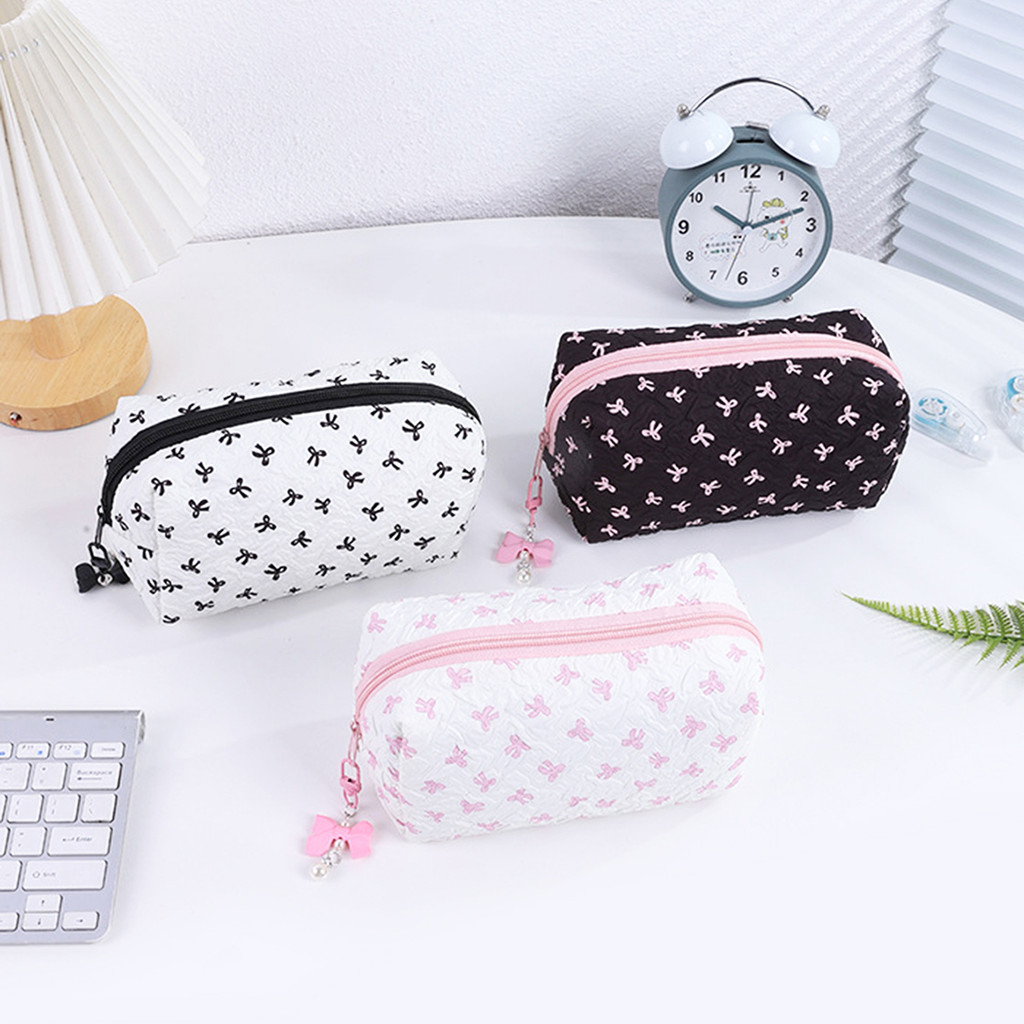 1pc Bow Tie Pattern Pencil Case, Creative Butterfly Tie Zipper Pearl Pent, Fashion School Supplies -