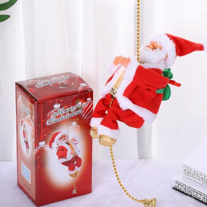 Mainan Santa Claus Naik Tangga Dekorasi Miniatur Santa Santa Claus Yang Memanjat Tali Hadiah Natal C