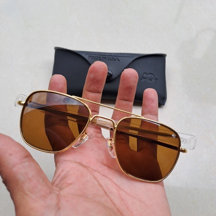 kacamata rayban pilot ao american optical  frame kuning kaca coklat