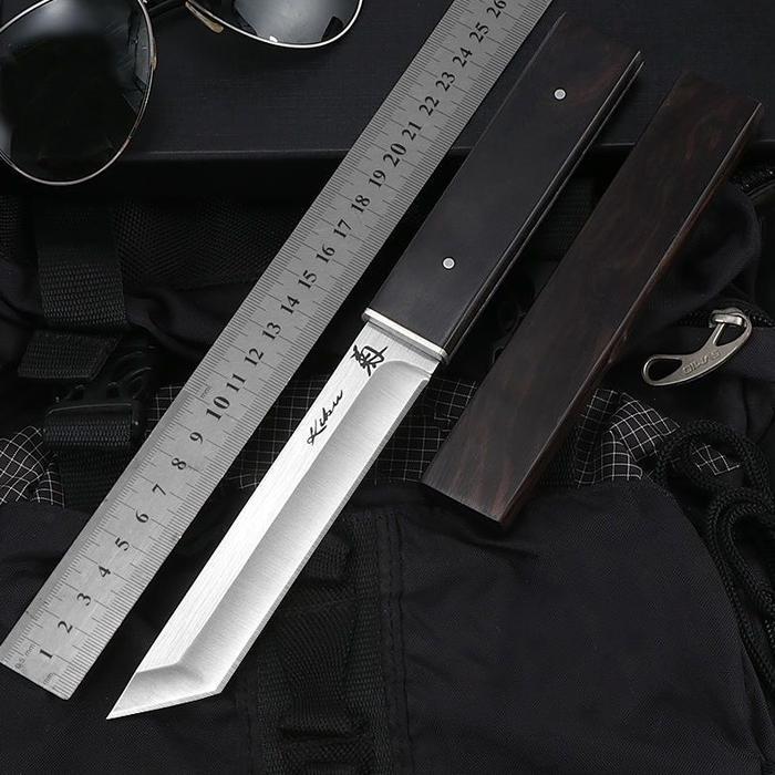 Pisau Outdoor D2 Steel Japanese Tanto Knife Ebony Wood Pisau Jepang