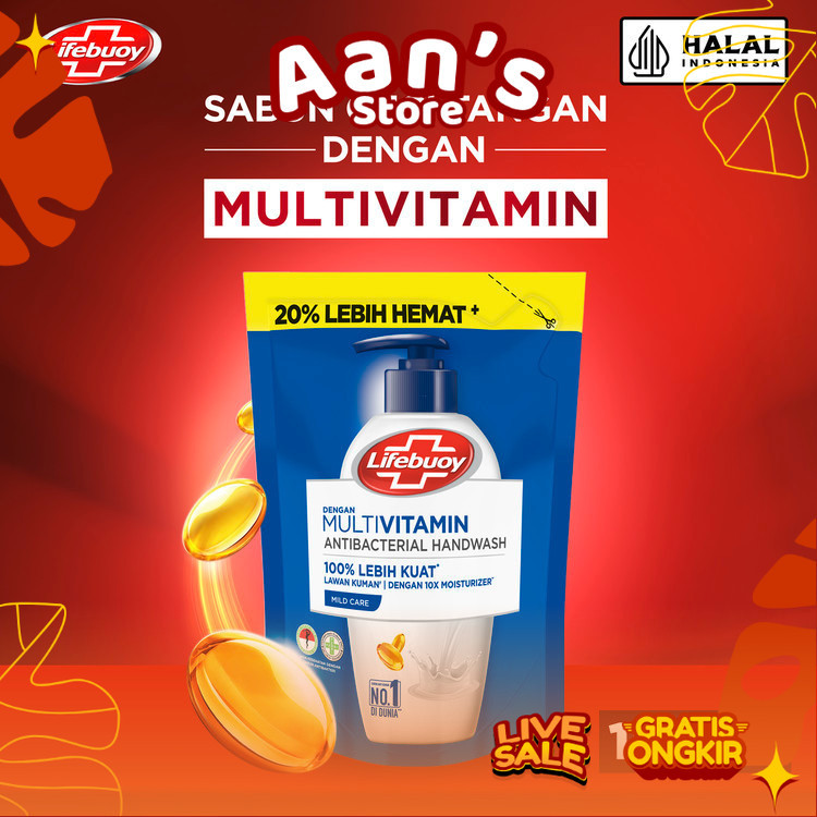 Lifebuoy Sabun Cuci Tangan Mild Care 180 Ml -Sabun Cuci Tangan Antibakteri, Hand Wash Refil