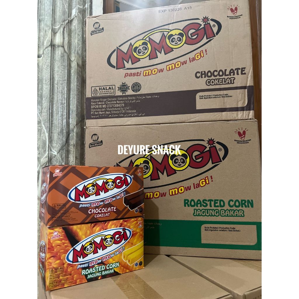 newMomogi 1 dus karton isi 12 box Jagung Coklat