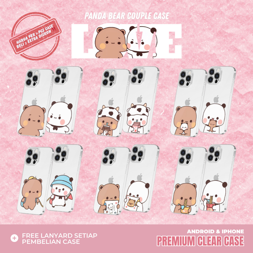 BEAR PANDA COUPLE COLLECTION PREMIUM CLEAR CASE HIGH QUALITY CASING HP SAMSUNG XIAOMI POCO INFINIX X