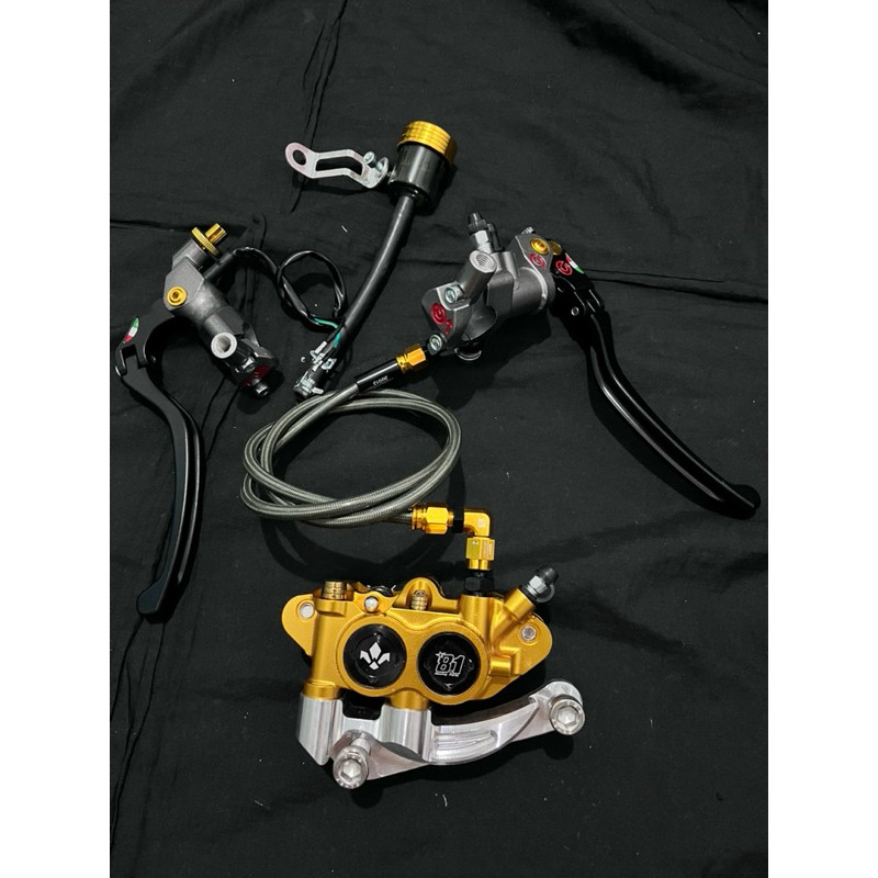 PAKET KALIPER 8.1 MONOBLOK 4 PISTON + BREKET MIO SOUL, MIO SMILE, MIO J, MIO GT, SOUL GT 115, XEON, 
