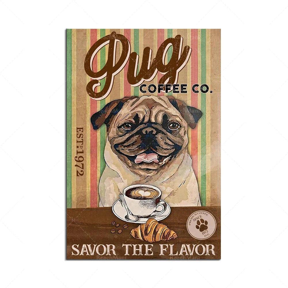 Boxer, Pug Coffee Co. Cat Coffee is my teacup animal wall art, gift for coffee lovers who love dogs,