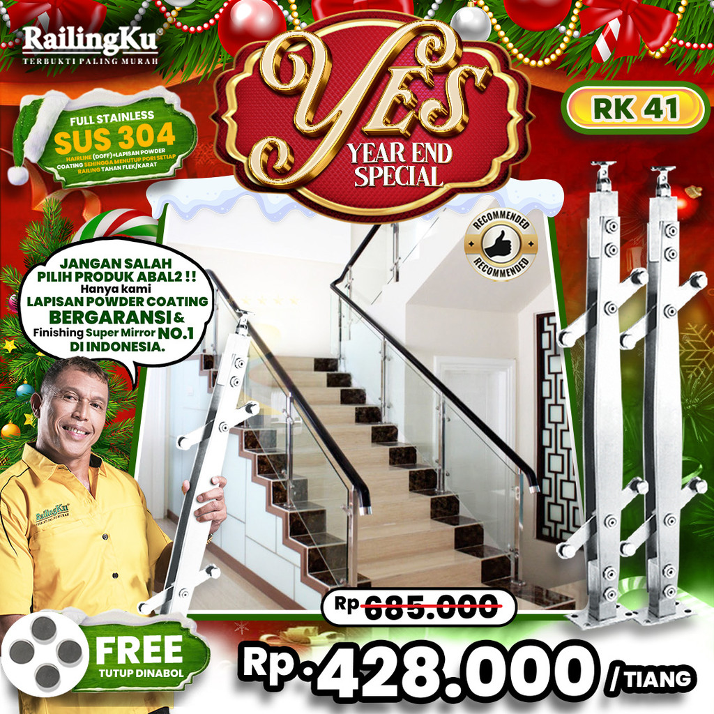 Railing Tangga Stainless Plate Minimalis Railingku [YES] RK 41 Railing Anti Karat Free Penutup Dynab