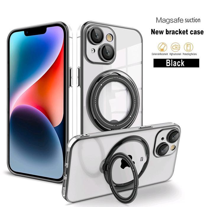 Magsafe Case Magnetik Kick Stand 360 Ring Silicone SoftCase For iphone 14 Plus - iphone 15 Plus CLEA