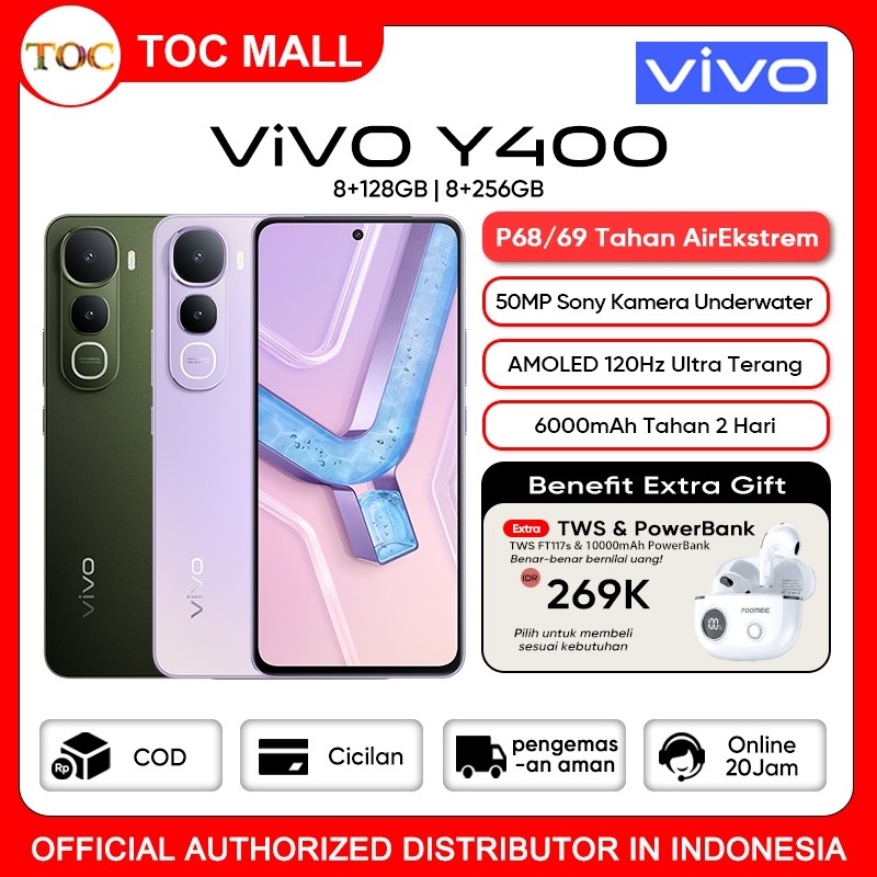 Hp Vivo Y400 8/128GB 8/256GB terbaru 2025, 6000mAh Battery, Tahan Banting Ekstrem, 50MP Sony Kamera