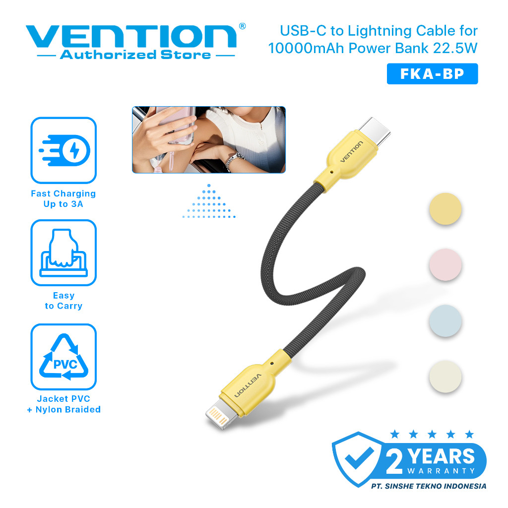 Vention Cable Power Bank Type C To Lightning Iphone Kabel Pendek Powerbank Fast Charging