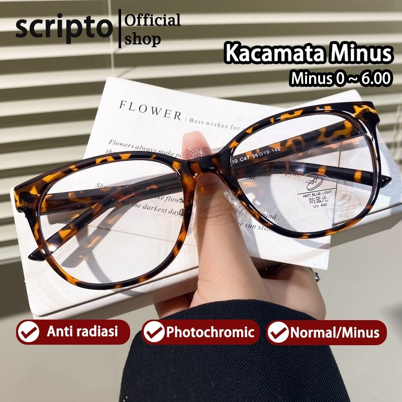 Scripto Kacamata Anti Blueray Minus -1 -2 -3 -4 -5 -6 Lensa Wanita Pria Baru 2025  Simple TR90 Frame