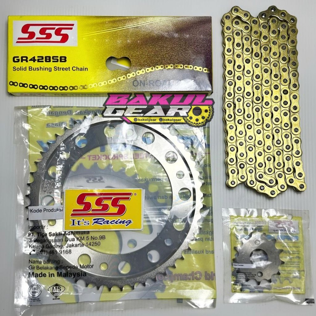 Gear Set SSS CRF 150 CRF150 Rantai 428 Tebal Gold