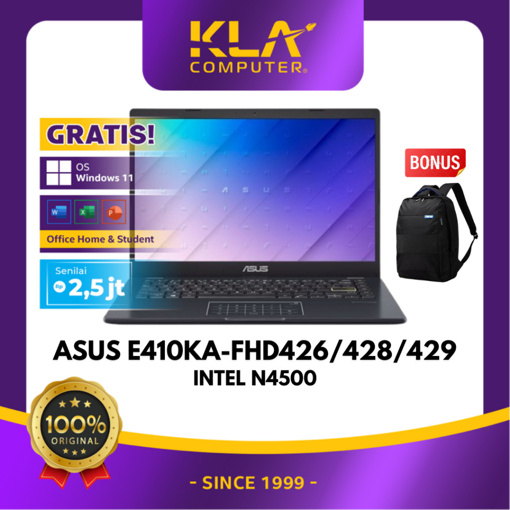 ASUS Laptop Vivobook Go 14 E410KA FHD426 FHD428 FHD429 Celeron N4500 8GB 256GB W11 OHS 2021