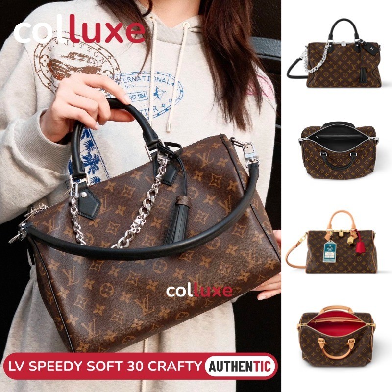 Menyediakan resi Louis Vuitton LV Model tasSpeedy Soft 30 Dark Shoulder Bag Monogram Black