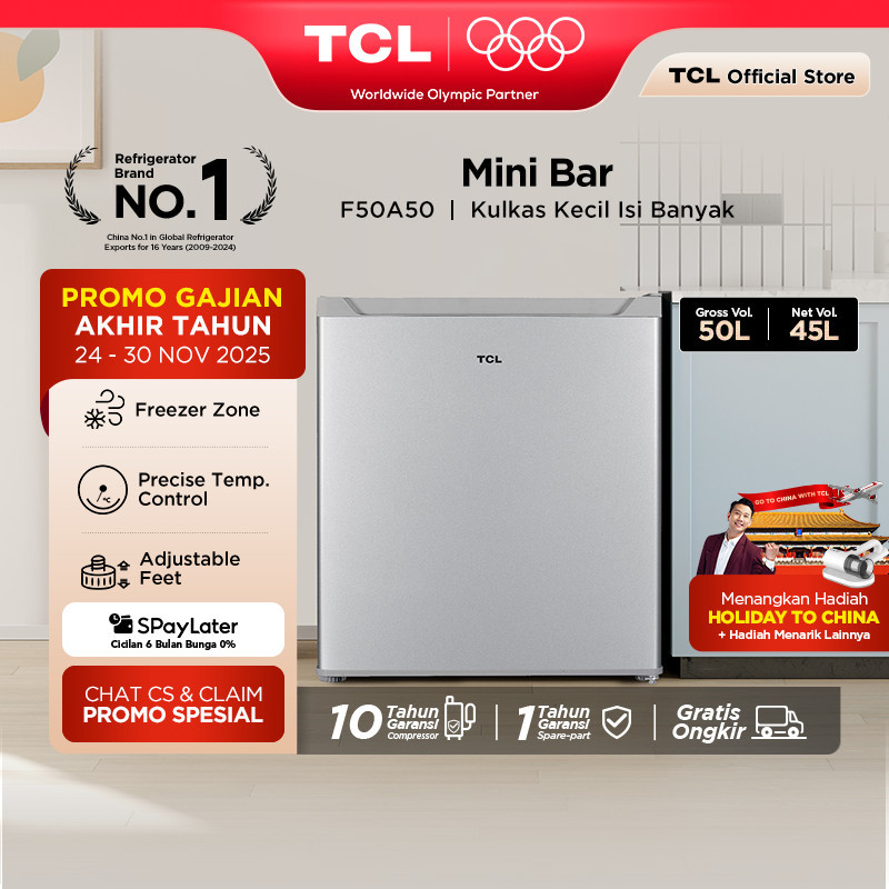 [BIGGER CAPACITY] TCL Kulkas Mini Bar (Refrigerator) - Kapasitas 47L - Freezer Zone - Adjustable Fee