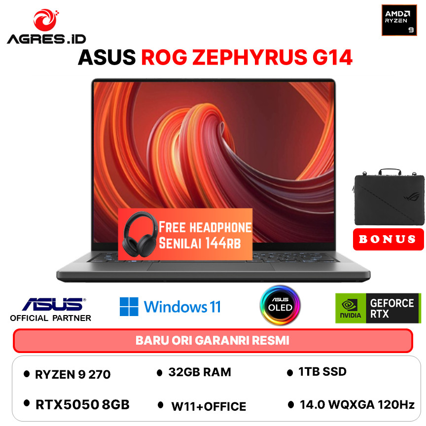 ASUS ROG ZEPHYRUS G14 OLED RYZEN 9 270 RTX5050/ 32GB 1TB W11+OHS+M365B 14.0WQXGA 120HZ GA403UH