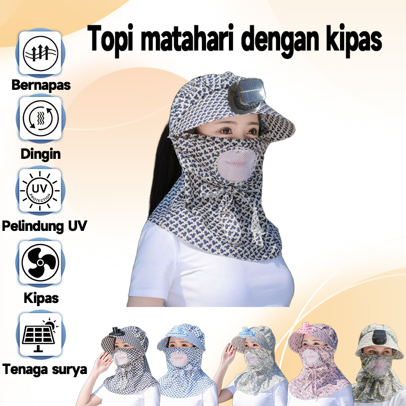 KIOSBERTHA OS Topi Kipas Angin Topi Visor Lipat Wanita Pelindung Anti UV Lebar Topi Masker Topi Pant