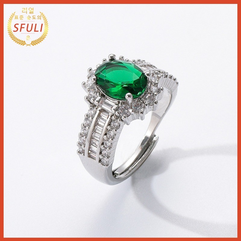 Cincin Zircon Batu Permata Berwarna Hijau Zamrud Klasik Wanita Berbentuk Telur