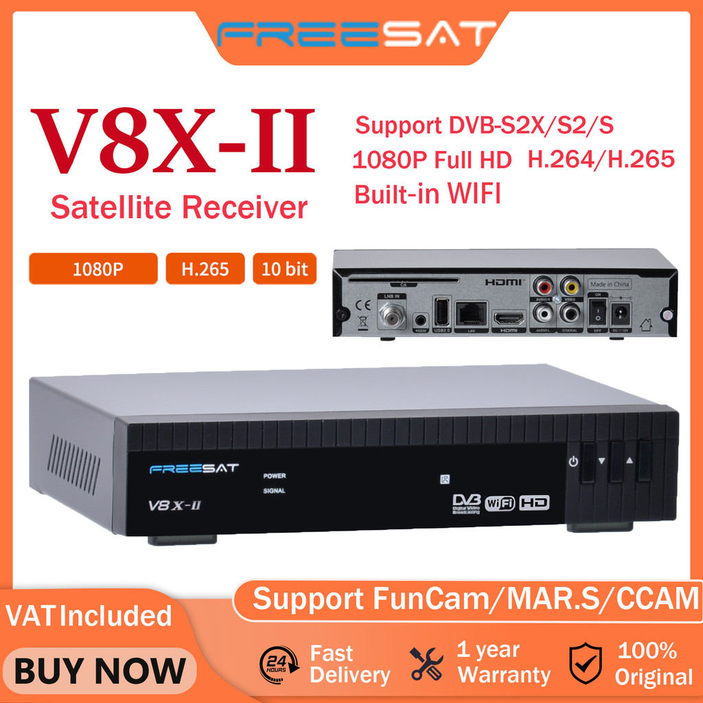 FREESAT V8X2 V8X-II Satellite Receiver TV BOX DVB-S2X/S2/S H.264/H.265 Built in WiFi 2GB RAM Support