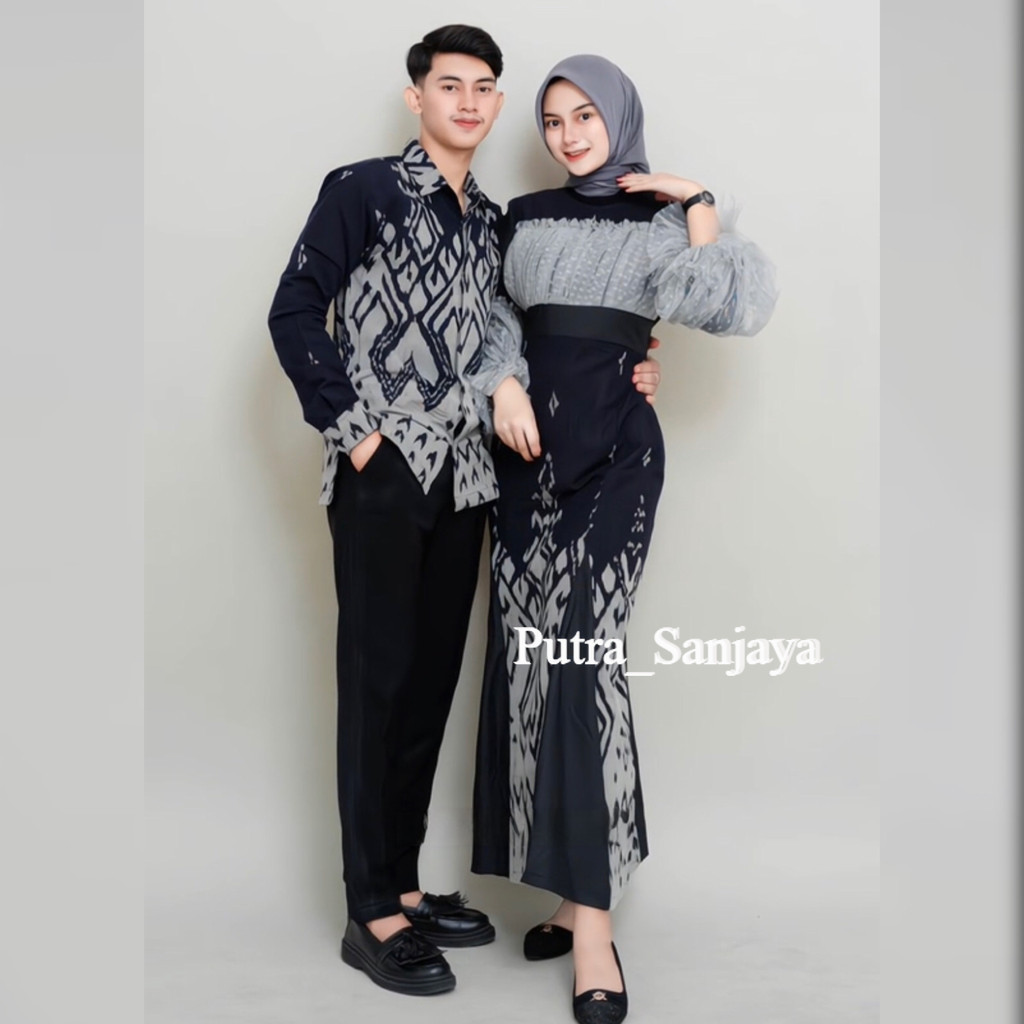 Baju Couple Tenun Kondangan Prewedding Rahayu Black Dress Dan Kemeja - Gamis Tenun - Dress Tenun Put
