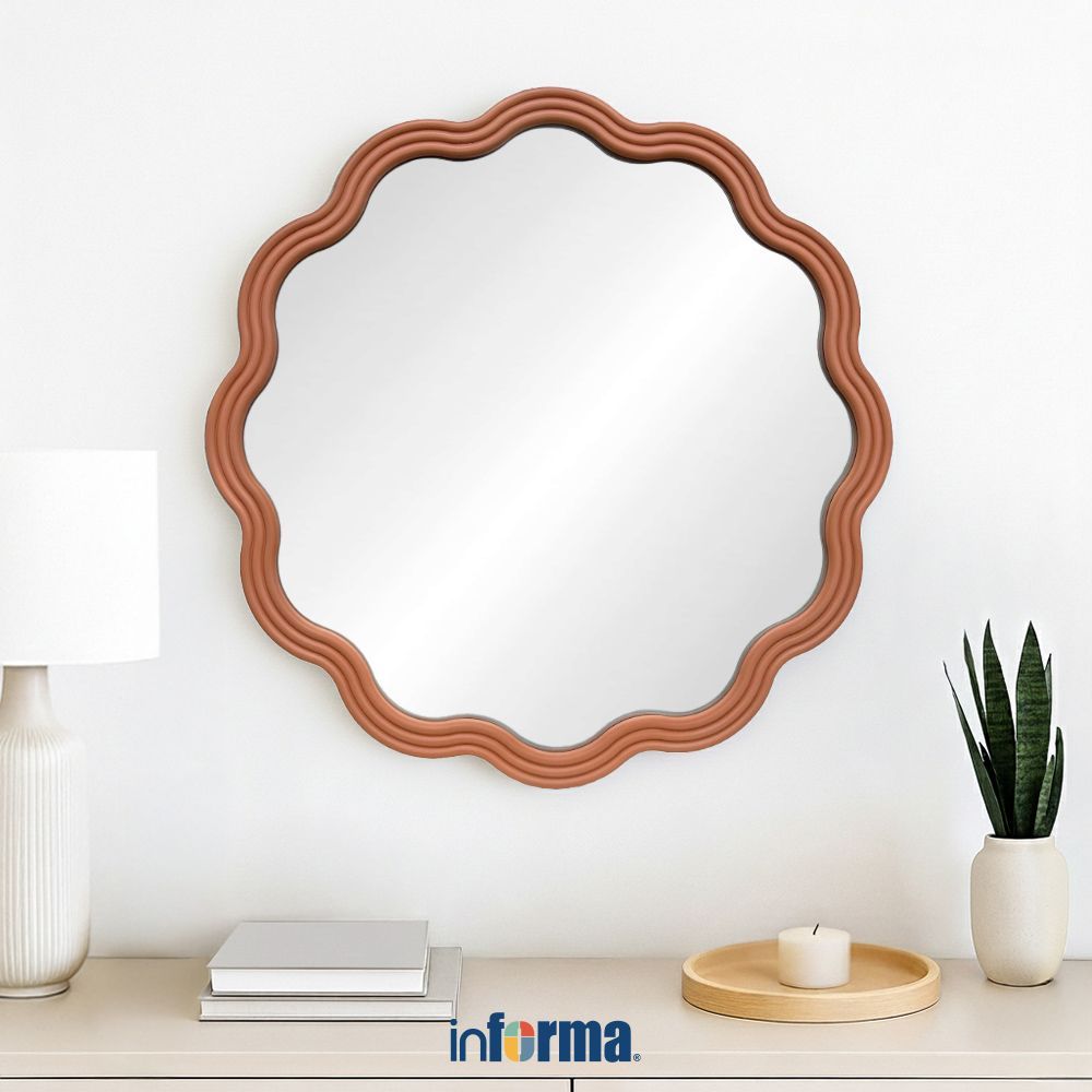 Informa 60X60 cm Cermin Dinding Round - Merah Wall Mirror Kaca Dinding Dekorasi Rumah Cafe Resto Hot