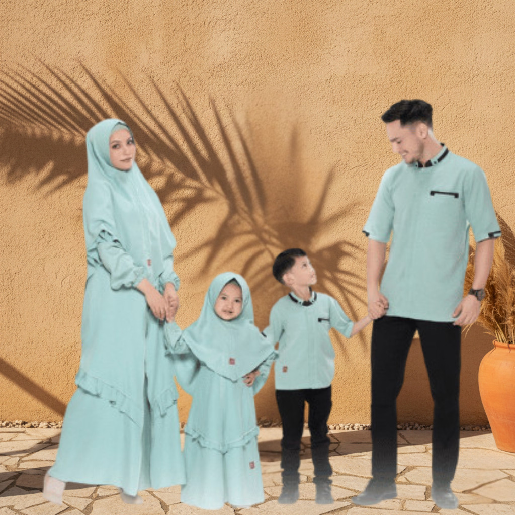 ARRA Sarimbit Keluarga  Hijau Baju Lebaran Muthmainnah Couple Keluarga Muthmainah Mint Koko Dewasa A