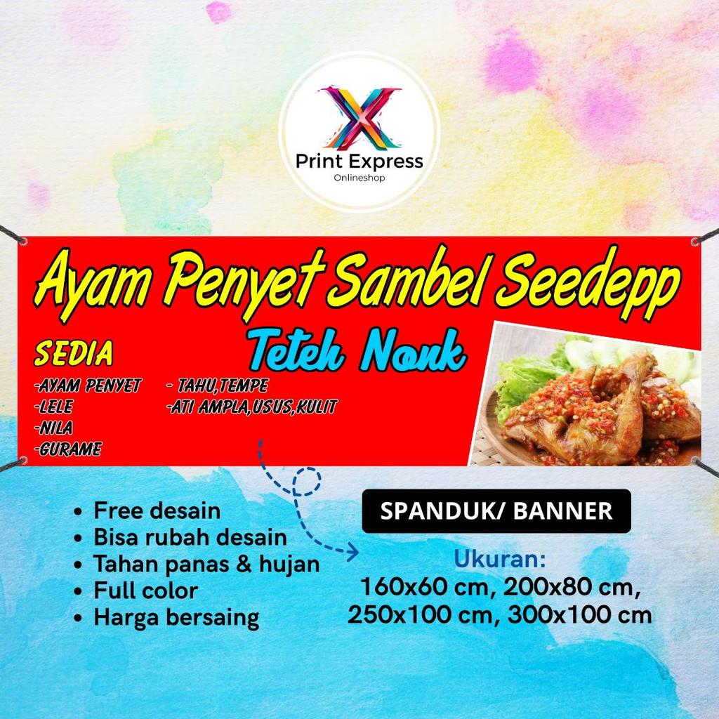SPANDUK BANNER Ayam  Penyet Merah  Ukuran 200x100 Cm Outdoor Bisa Request Desain