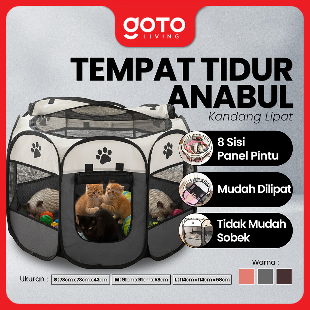 Goto Paws Kandang Kucing Lipat Portable Jumbo Tenda Anjing 8 Panel