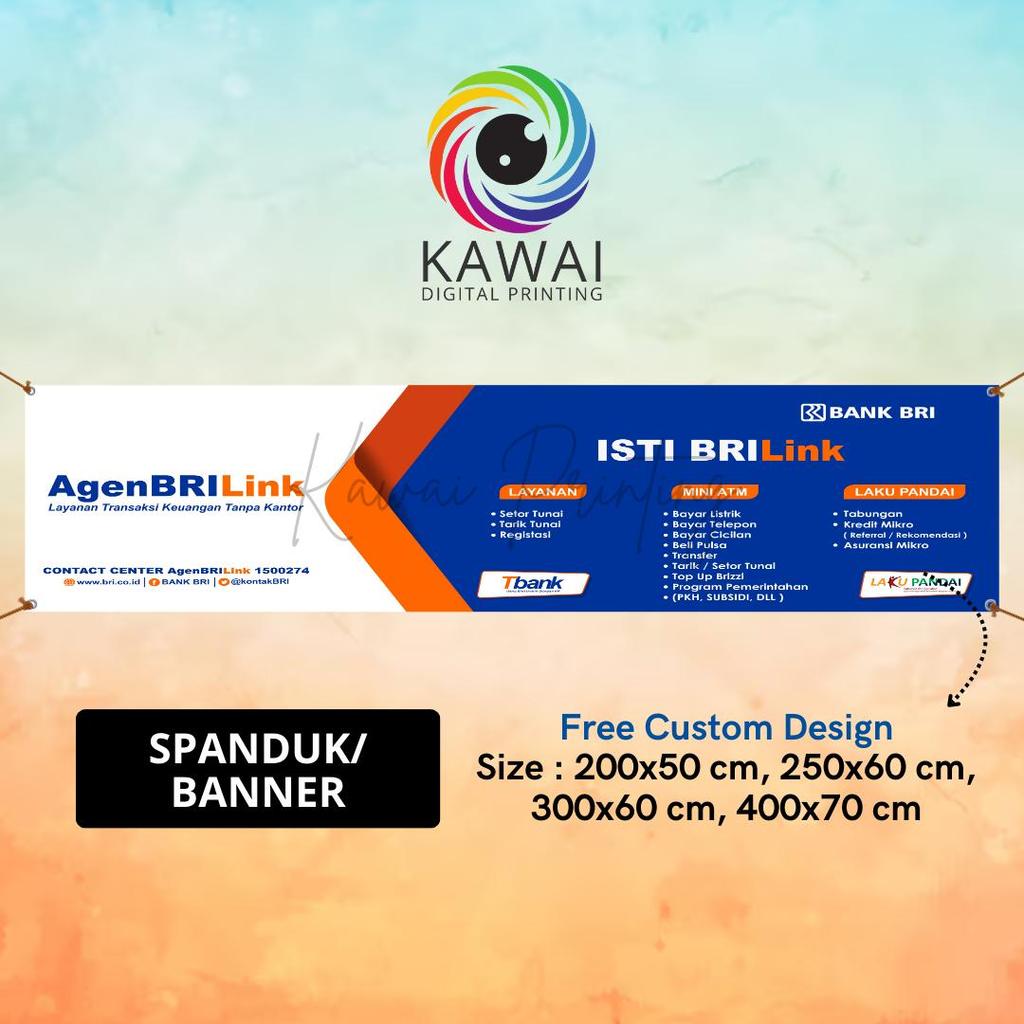 SPANDUK BANNER Agen Brilink Biru Putih Isti Brilink MMT Spanduk Custom 400x70