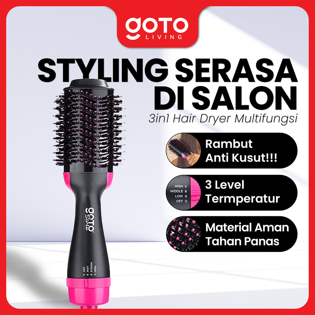 (Special Offer) [COD] Goto Sirlo Sisir Blow Pelurus Curly Pengering Rambut Elektrik 3in1