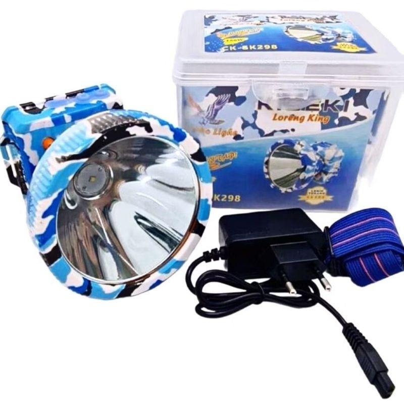 Senter Kepala / Head Lamp Kiseki CK-SK298 150 Watt Cahaya Putih Super Terang Sorot Jauh Body Loreng 