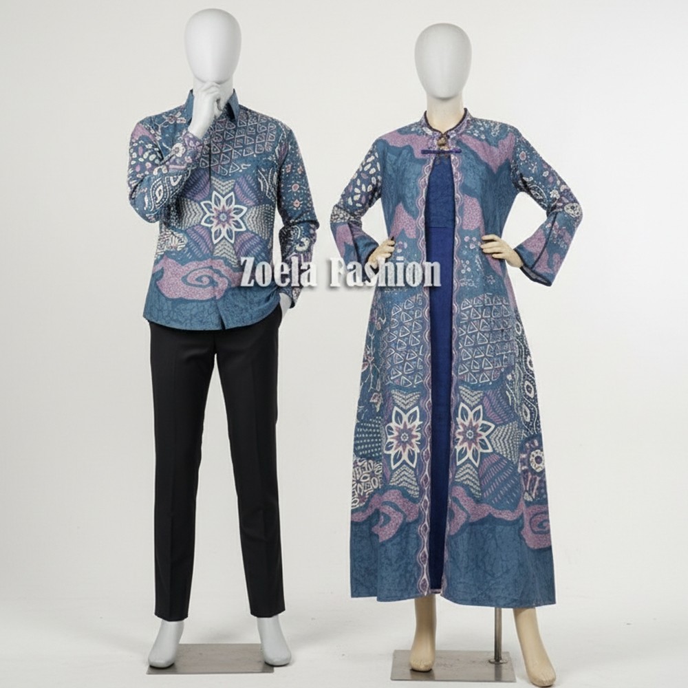 Nafiko Fashion Batik Couple Gamis Keluarga Jumbo LD 120 130 140 150 Resleting Belakang
