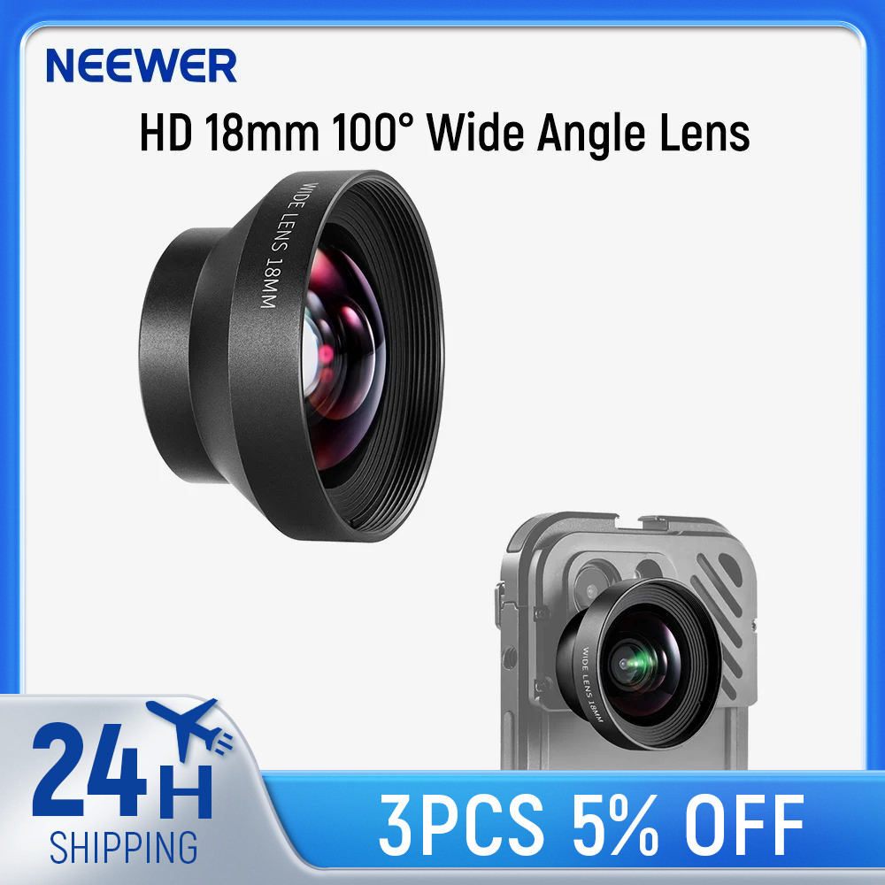 NEEWER HD 18mm 100° Wide Angle Lens for iPhone Samsung Phone Cage Rig with 17mm Lens Adapter 0.5X Ma