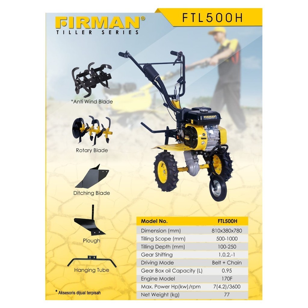 Firman FTL500H / Mesin Traktor Mini / Mesin Bajak Mini FTL 500H / Mini Tiller Firman FTL500H Cultiva