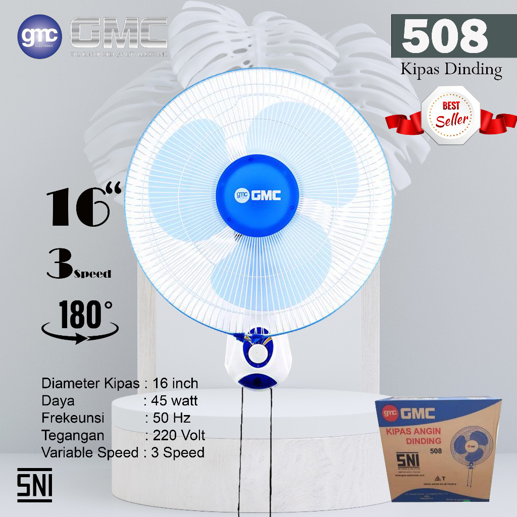 NEW WALL FAN GMC 508 KIPAS Dinding 16 in Tempel Kipas Angin Tembok Swing Kanan Kiri ORI